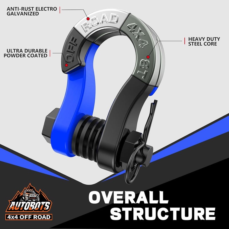 AUTOBOTS Tigertooth D Ring Shackles 45,000lb Break Strength, 3/4”Shackle D Rings Heavy Duty with 7/8 Pin for Tow Strap Winch Offroad Vehicle Recovery Accessories Blue - Image 4